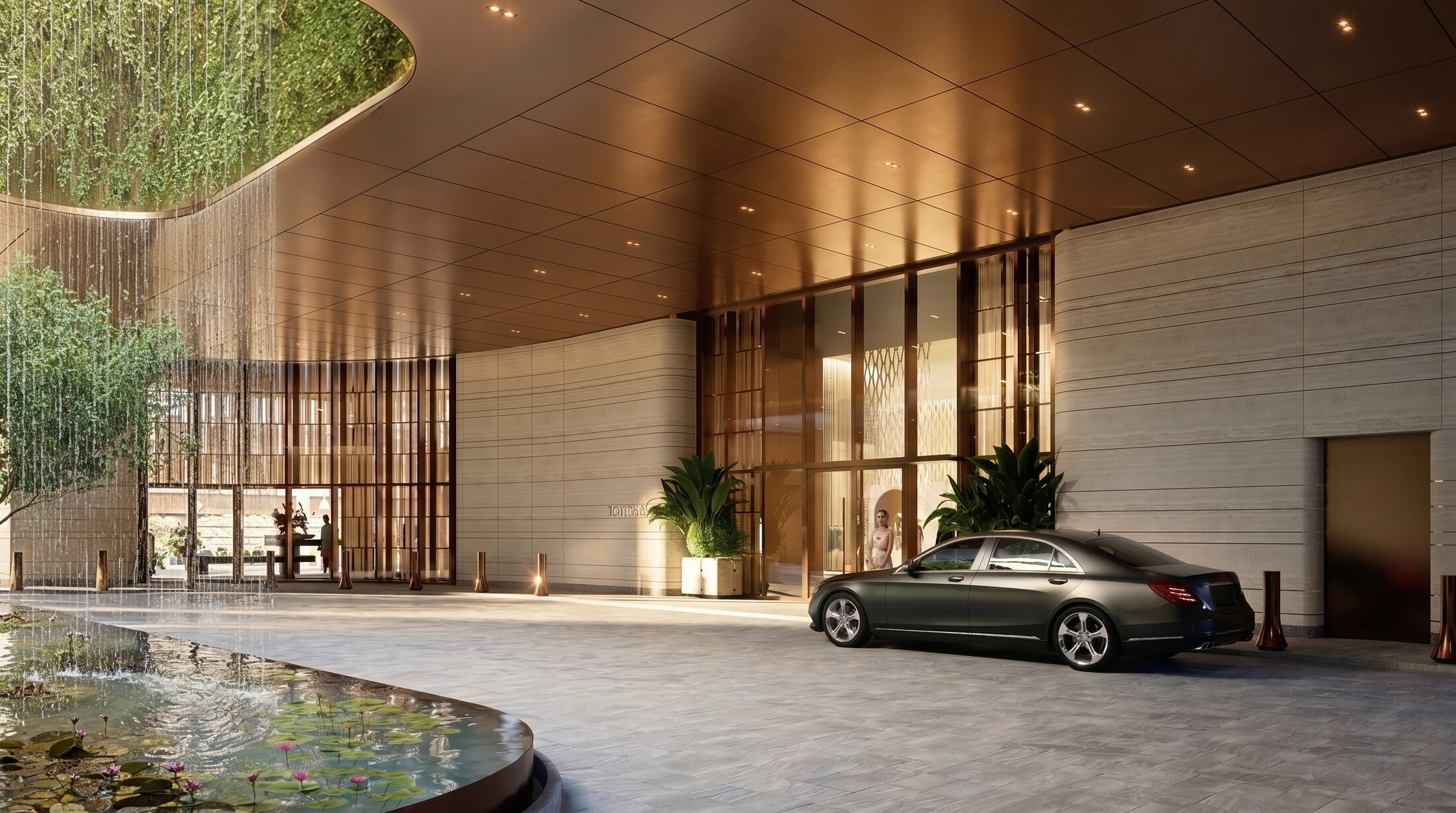 Anantara Hotel arrival sequence with rain curtain